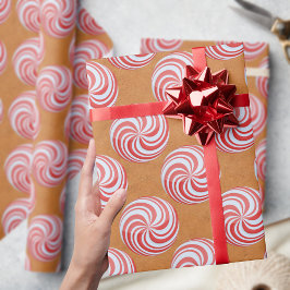 クリスマスのペパーミントスワール柄の包装紙 ラッピングペーパー