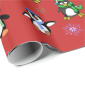 クリスマスのペンギンおよび雪片のギフト用包装紙 ラッピングペーパー (ロールコーナー)