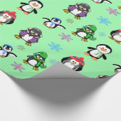 クリスマスのペンギンおよび雪片のギフト用包装紙 ラッピングペーパー (角)