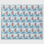 クリスマスのペンギンと雪の結晶 ラッピングペーパー (フラット)