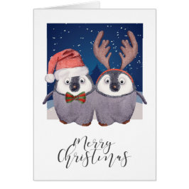 クリスマスのペンギンのカップル 可愛いサンタとトナカイ