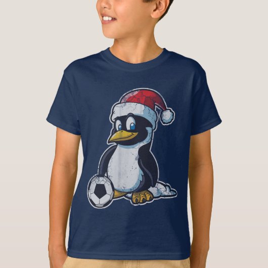 クリスマスのペンギンのサッカー Tシャツ (正面)