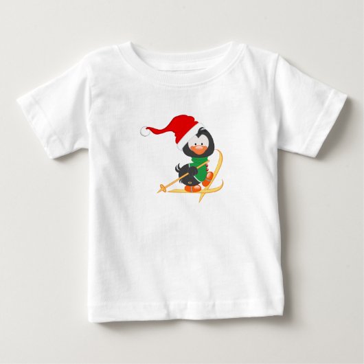 クリスマスのペンギンのスキー ベビーTシャツ (正面)