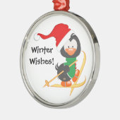 クリスマスのペンギンのスキー メタルオーナメント (左)