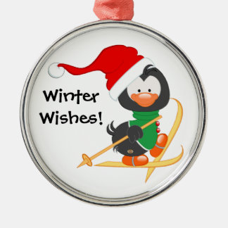 クリスマスのペンギンのスキー メタルオーナメント