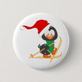 クリスマスのペンギンのスキー 缶バッジ