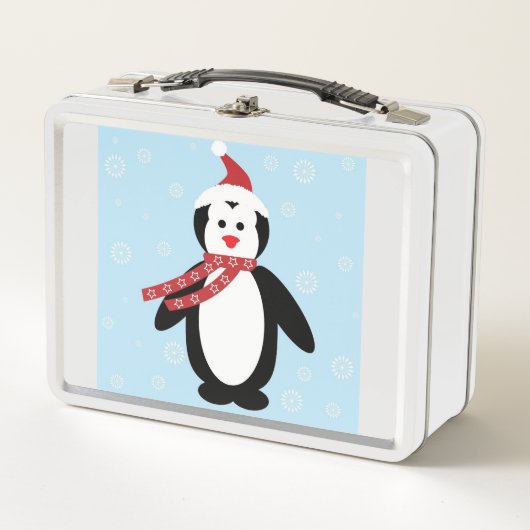 クリスマスのペンギンのデザイン メタルランチボックス (正面)