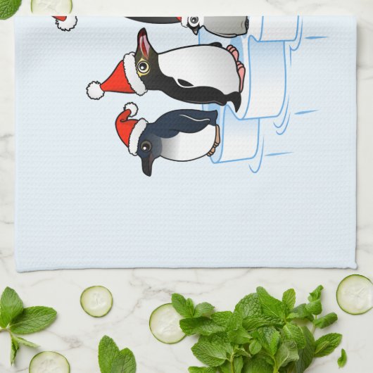 クリスマスのペンギンのパーティー キッチンタオル (折り畳み)