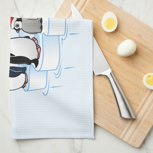 クリスマスのペンギンのパーティー キッチンタオル (四つ折り)