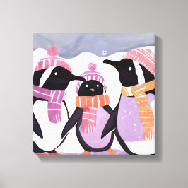 クリスマスのペンギンの友達 | 冬の水彩画 キャンバスプリント