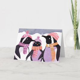 クリスマスのペンギンの友達 | 冬の水彩画 シーズンカード