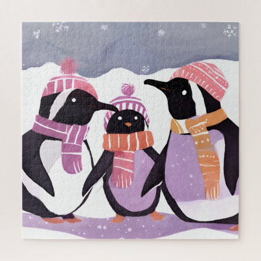 クリスマスのペンギンの友達|冬の水彩画 ジグソーパズル (縦)