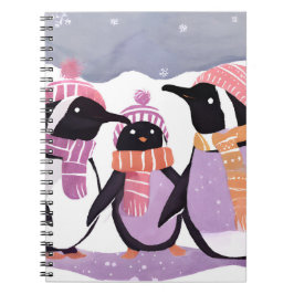 クリスマスのペンギンの友達 | 冬の水彩画 ノートブック