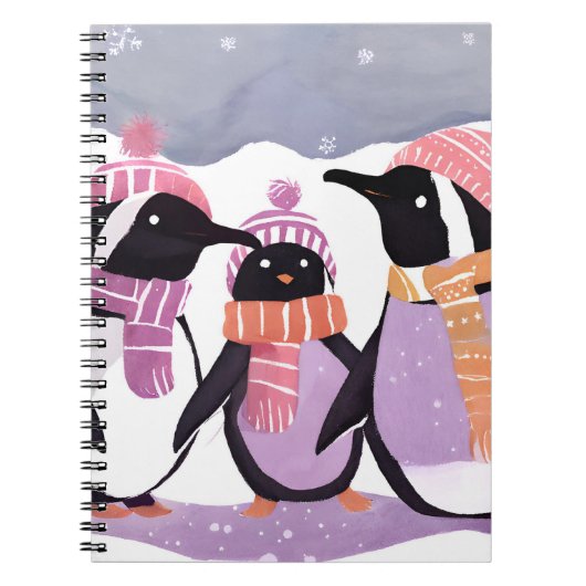 クリスマスのペンギンの友達 | 冬の水彩画 ノートブック (正面)
