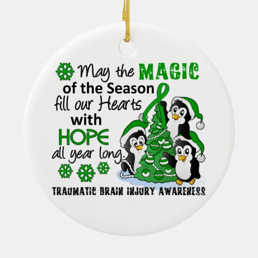 クリスマスのペンギンの外傷性の脳損傷TBI セラミックオーナメント (裏面)
