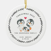 クリスマスのペンギンの3人家族 セラミックオーナメント (正面)
