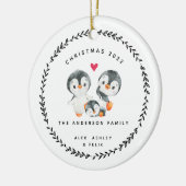 クリスマスのペンギンの3人家族 セラミックオーナメント (左)