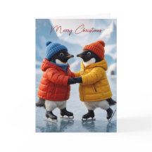 クリスマスのペンギンペア アイススケート