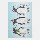 クリスマスのペンギン3羽のイラスト キッチンタオル (縦)