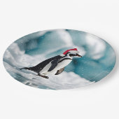 クリスマスのペンギン 氷山の上 ペーパープレート (アングル)