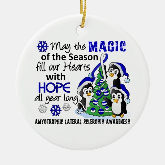 クリスマスのペンギンALSルー・ゲーリック病 セラミックオーナメント (正面)