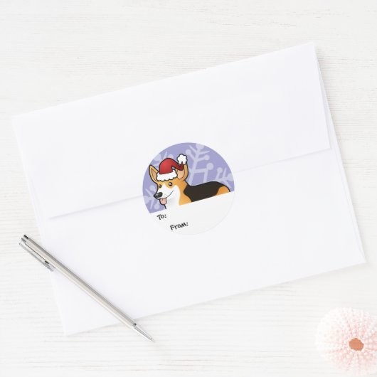 クリスマスのペンブロークウェルシュコーギーギフトラベル ラウンドシール (封筒)