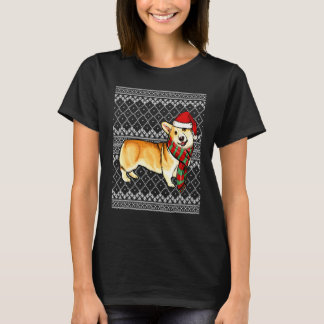 クリスマスのペンブロークウェルシュコーギーサンタ帽子おもしろクリスマス Tシャツ