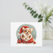 クリスマスのペンブローク・ウェルシュ・コーギー子犬 ポストカード (スタンド正面)