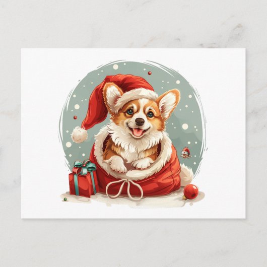 クリスマスのペンブローク・ウェルシュ・コーギー子犬 ポストカード (正面)