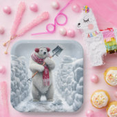 クリスマスのホッキョクグマが雪かき ペーパープレート (パーティー)