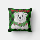 クリスマスのホッキョクグマの子ネコ クッション (正面)