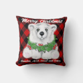 クリスマスのホッキョクグマの子ネコ クッション (正面)