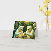 クリスマスのホッキョクグマ カード (黄色い花)