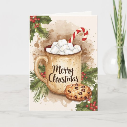 クリスマスのホッコリココアクッキーとヒイラギのクリスマス カード (正面)