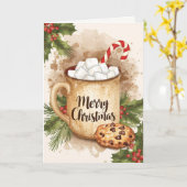 クリスマスのホッコリココアクッキーとヒイラギのクリスマス カード (黄色い花)