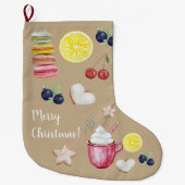 クリスマスのホットココアと良い願い事 ラージクリスマスストッキング (正面)