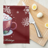 クリスマスのホットココアのカップ 赤 キッチンタオル (四つ折り)
