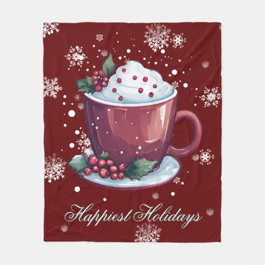 クリスマスのホットココアカップ | 赤 フリースブランケット (正面)
