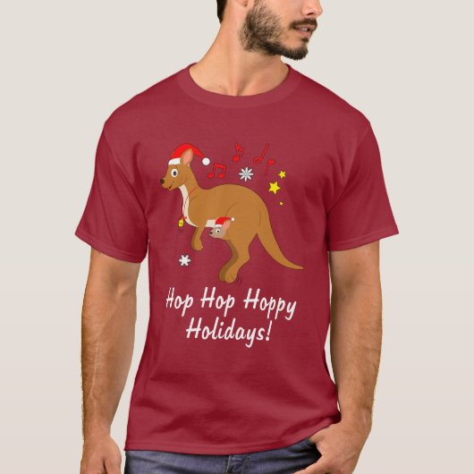 クリスマスのホップの豊富な休日のカンガルーのお母さんそしてJoey Tシャツ (正面)