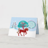 クリスマスのホリデーシーズン、雪に包まれた馬 シーズンカード (裏面)