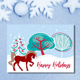 クリスマスのホリデーシーズン、雪に包まれた馬 シーズンカード