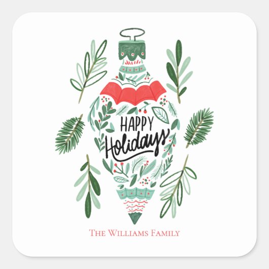 クリスマスのホリデー オーナメント スクエアシール (正面)