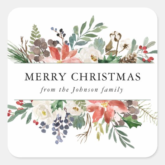 クリスマスのホリーデー ハリーポピーと花のマテリアル スクエアシール (正面)