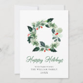 クリスマスのホリーベリーのリースの挨拶 シーズンカード (正面)