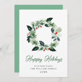 クリスマスのホリーベリーのリースの挨拶 シーズンカード