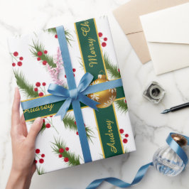 クリスマスのホリーリースのタイポグラフィーデザイン ラッピングペーパー