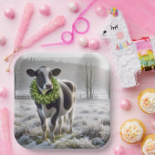 クリスマスのホルスタイン牛がリースを身に着ける ペーパープレート (パーティー)