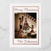 クリスマスのホワイトローズゴールドシンプルモダン写真 箔シーズンカード (正面)