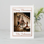 クリスマスのホワイトローズゴールドシンプルモダン写真 箔シーズンカード (立ち正面)