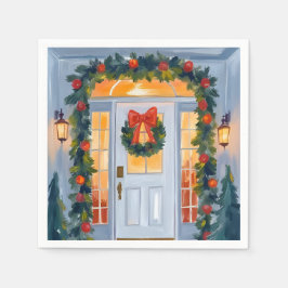 クリスマスのホーム|水彩画 スタンダードカクテルナプキン
